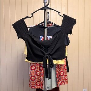 Windsor Black Ribbed Tie-Front Crop Top